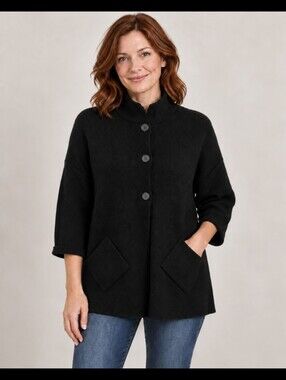 Cocogio Made in Italy Merino Wool Blend Black Sweater Jacket S